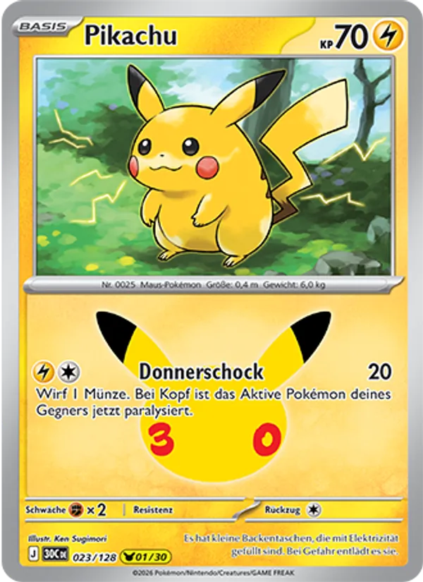 Karte Pikachu aus 30 Jahre, Nummer 023/128