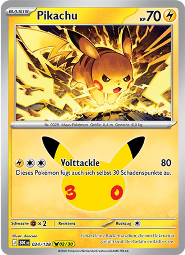 Karte Pikachu aus 30 Jahre, Nummer 024/128