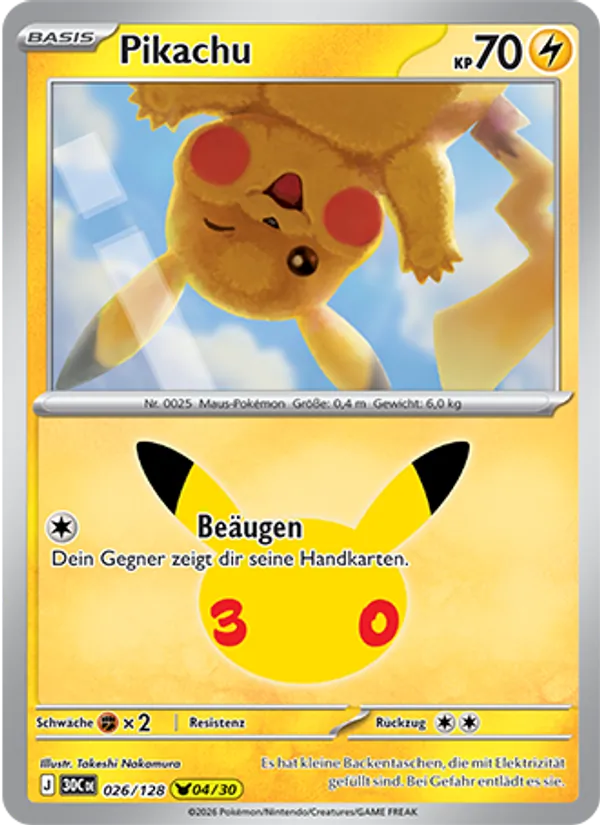 Karte Pikachu aus 30 Jahre, Nummer 026/128
