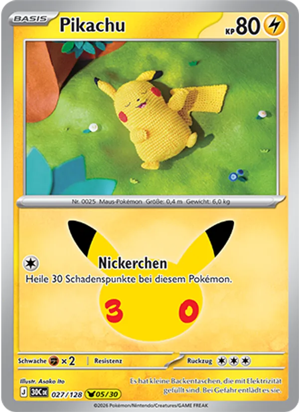 Karte Pikachu aus 30 Jahre, Nummer 027/128