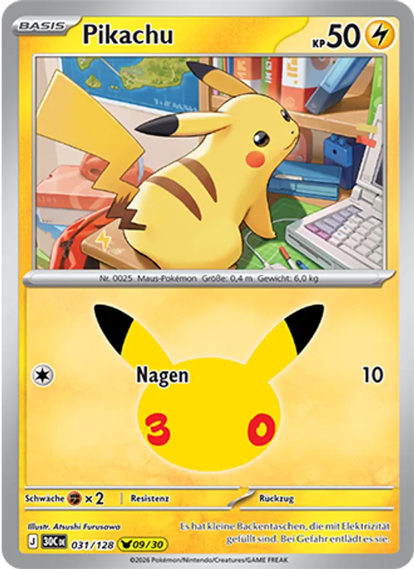 Karte Pikachu aus 30 Jahre, Nummer 031/128