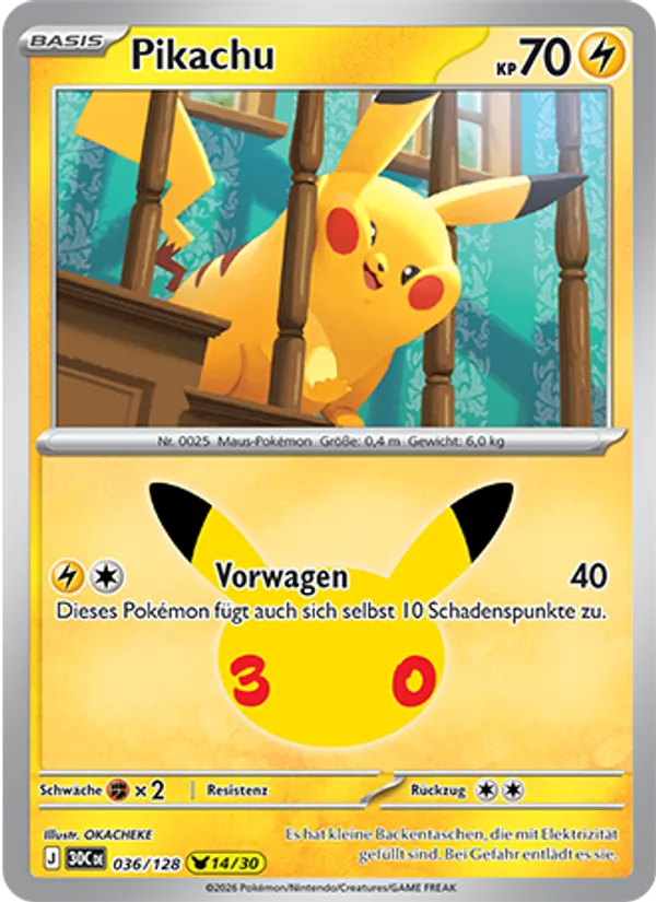 Karte Pikachu aus 30 Jahre, Nummer 036/128