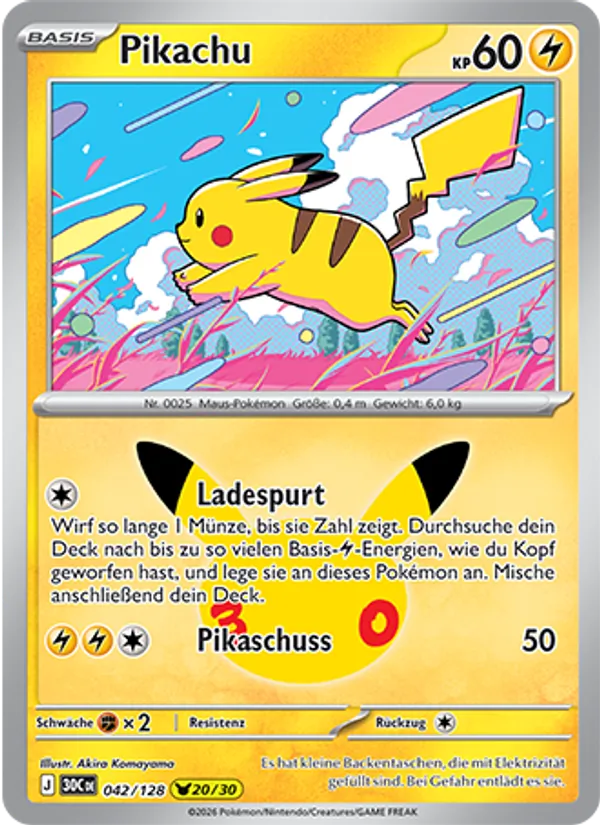 Karte Pikachu aus 30 Jahre, Nummer 042/128