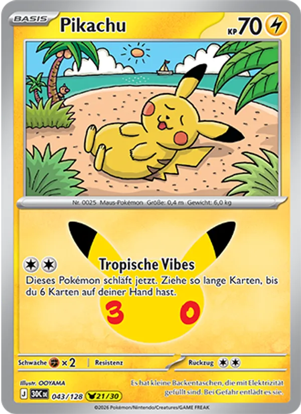Karte Pikachu aus 30 Jahre, Nummer 043/128