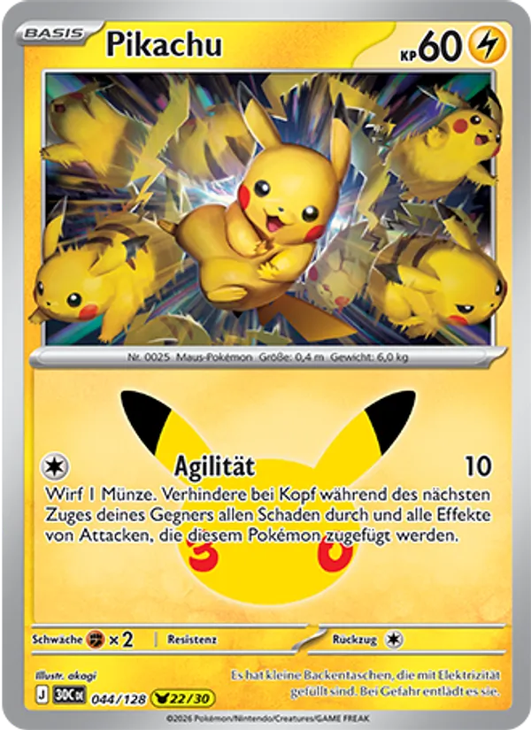 Karte Pikachu aus 30 Jahre, Nummer 044/128