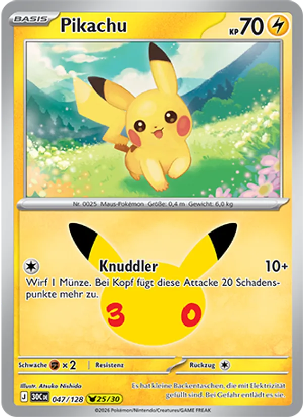 Karte Pikachu aus 30 Jahre, Nummer 047/128