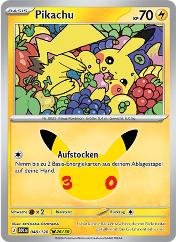 Karte Pikachu aus 30 Jahre, Nummer 048/128