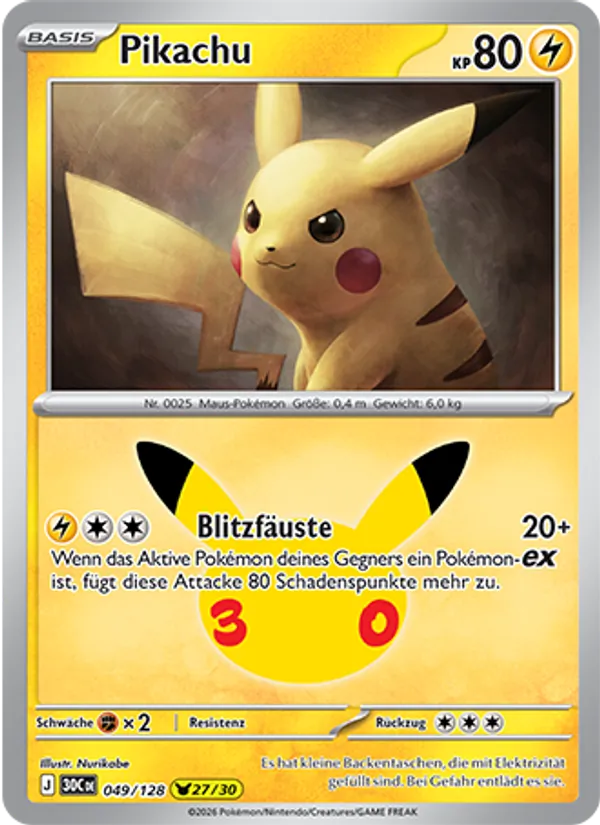 Karte Pikachu aus 30 Jahre, Nummer 049/128