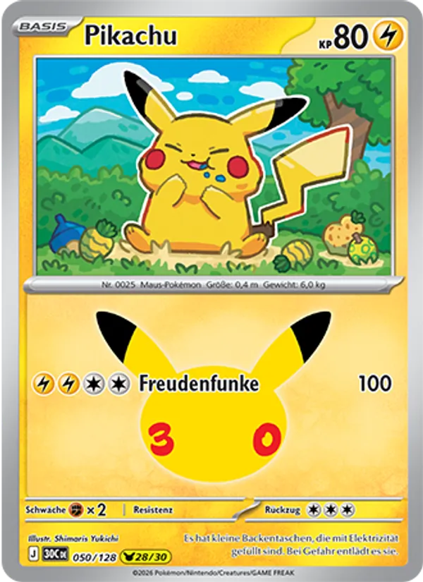 Karte Pikachu aus 30 Jahre, Nummer 050/128