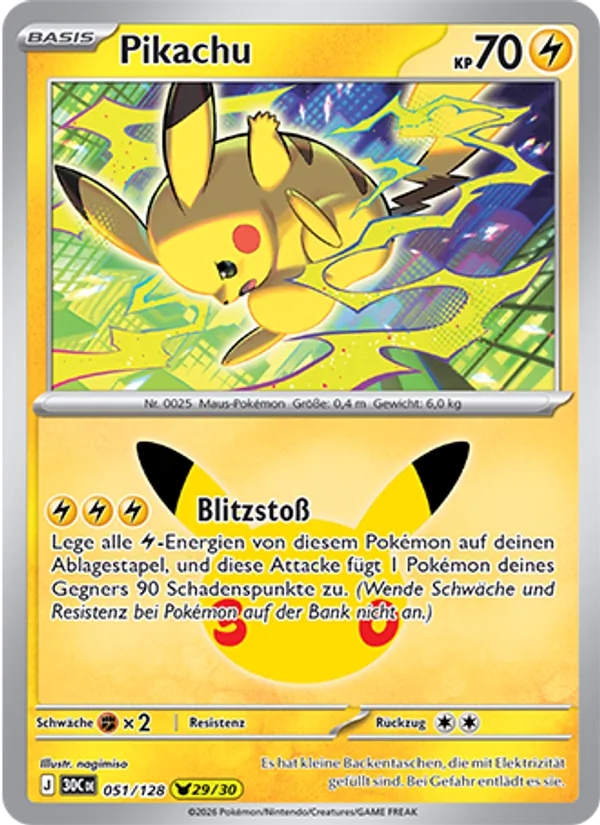 Karte Pikachu aus 30 Jahre, Nummer 051/128