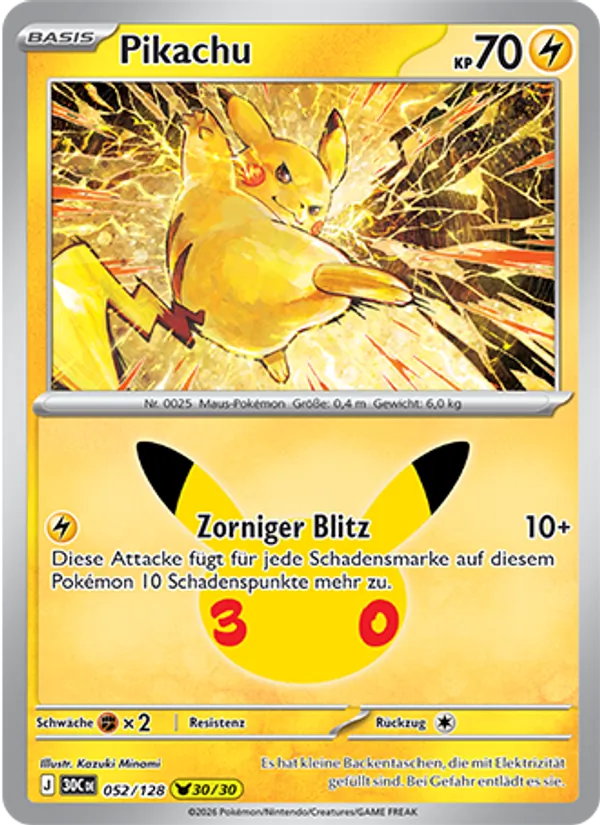 Karte Pikachu aus 30 Jahre, Nummer 052/128