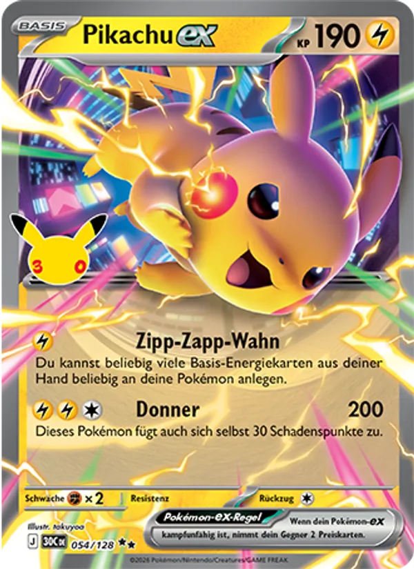 Karte Pikachu-ex aus 30 Jahre, Nummer 054/128