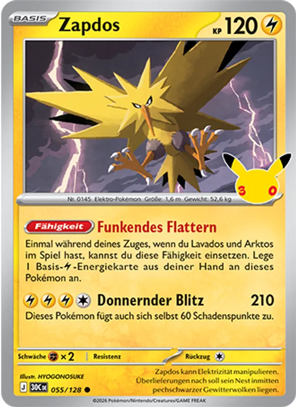Karte Zapdos aus 30 Jahre, Nummer 055/128