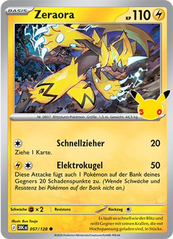 Karte Zeraora aus 30 Jahre, Nummer 057/128