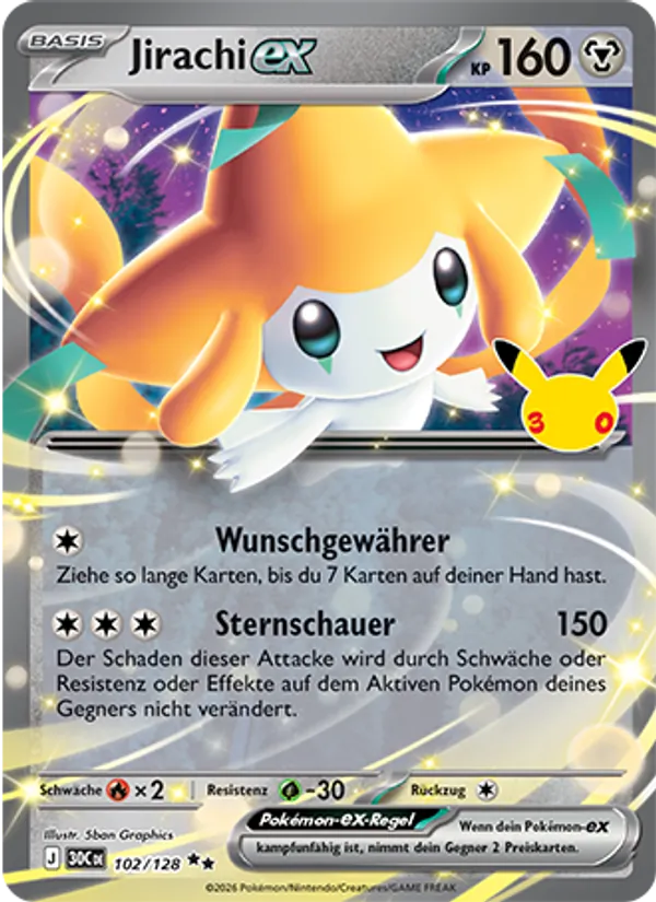 Karte Jirachi-ex aus 30 Jahre, Nummer 102/128