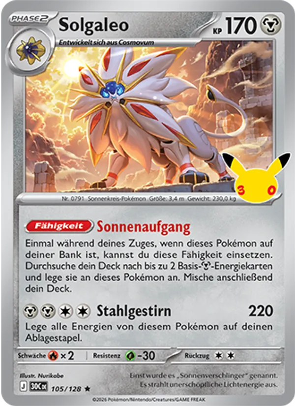 Karte Solgaleo aus 30 Jahre, Nummer 105/128