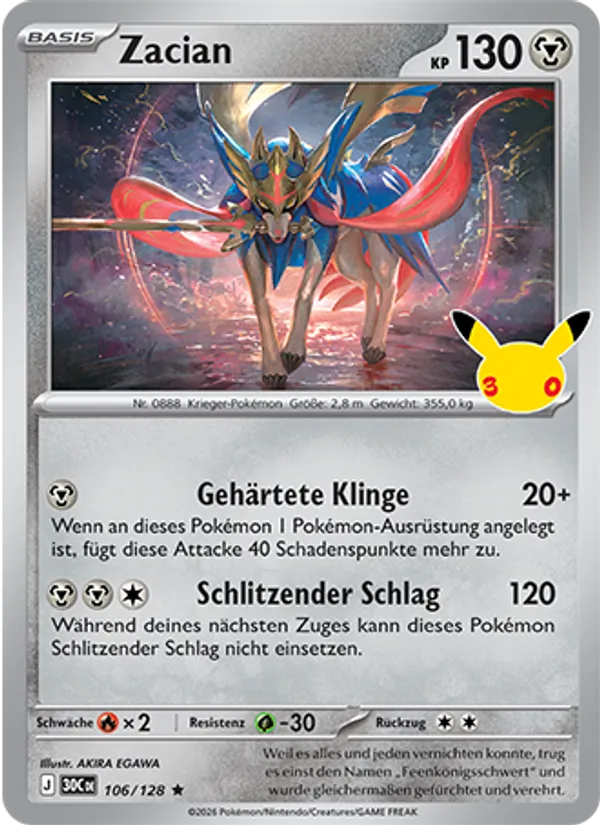 Karte Zacian aus 30 Jahre, Nummer 106/128