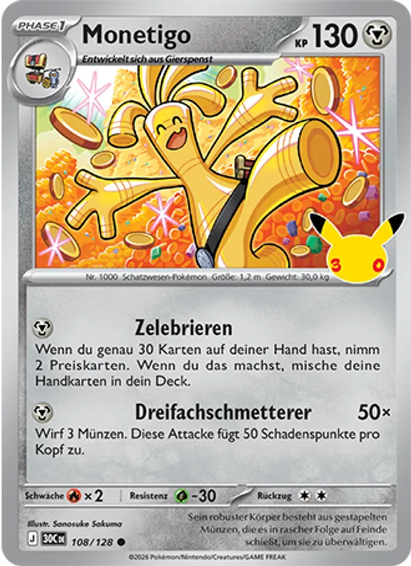 Karte Monetigo aus 30 Jahre, Nummer 108/128