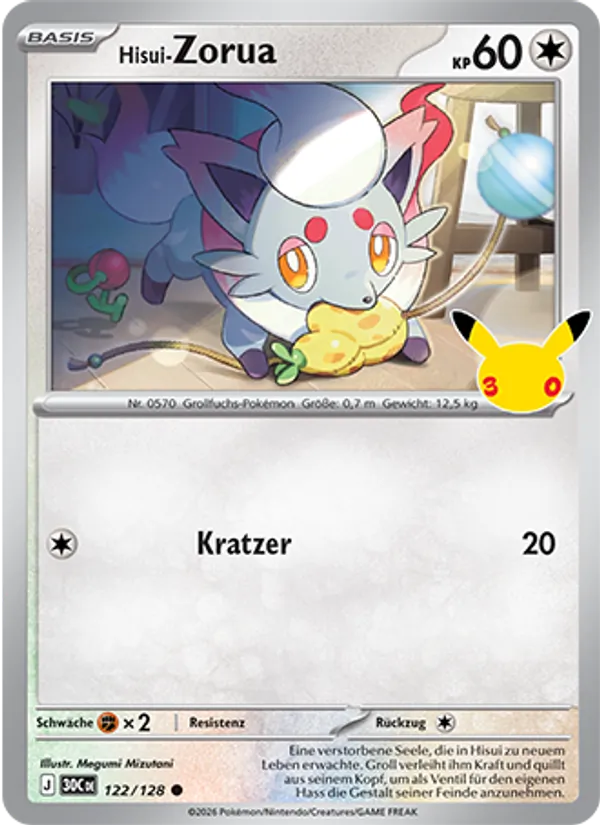 Karte Hisui-Zorua aus 30 Jahre, Nummer 122/128