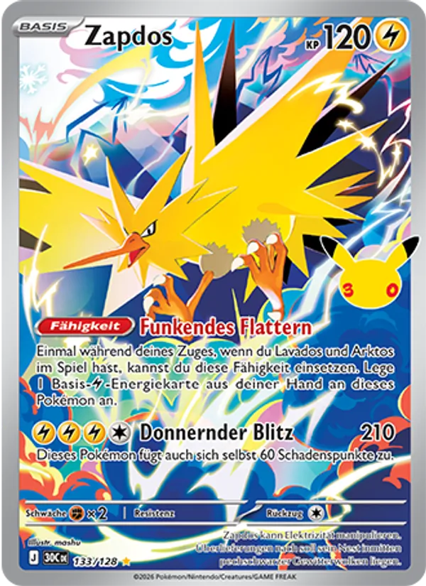 Karte Zapdos aus 30 Jahre, Nummer 133/128