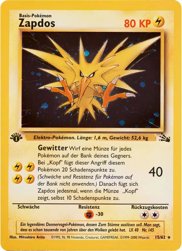 Karte Zapdos aus Fossil, Nummer 15/62