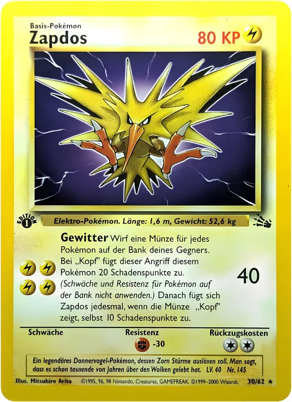 Karte Zapdos aus Fossil, Nummer 30/62
