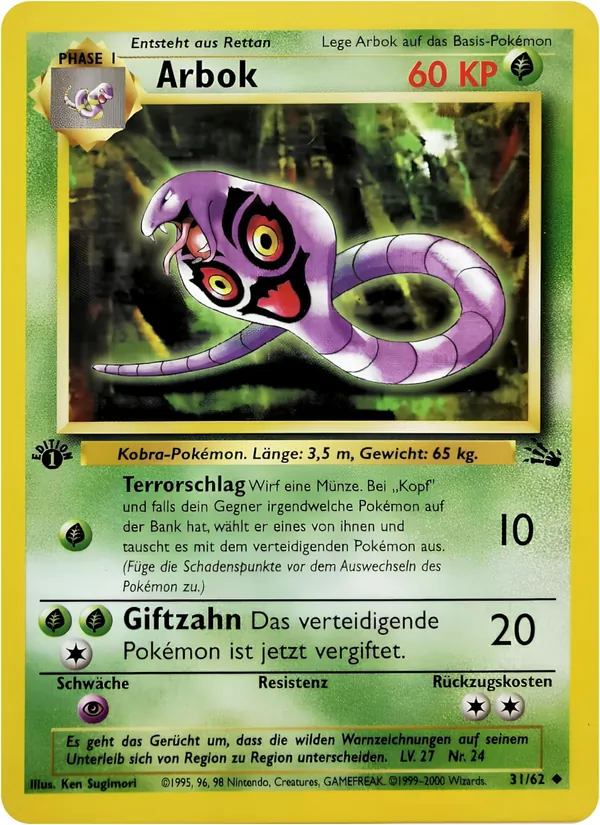 Karte Arbok aus Fossil, Nummer 31/62