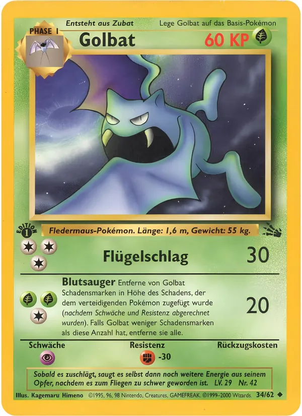 Karte Golbat aus Fossil, Nummer 34/62