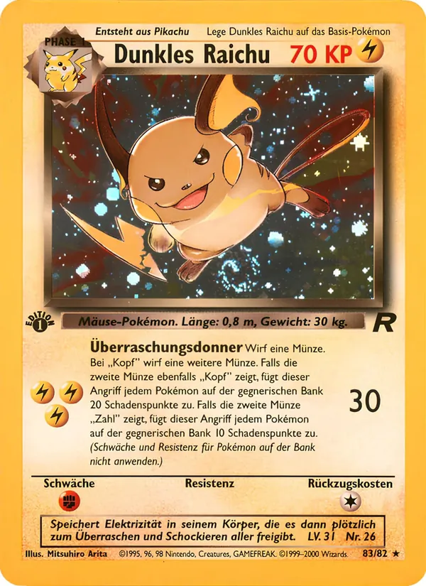 Karte Dunkles Raichu aus Team Rocket, Nummer 83/82