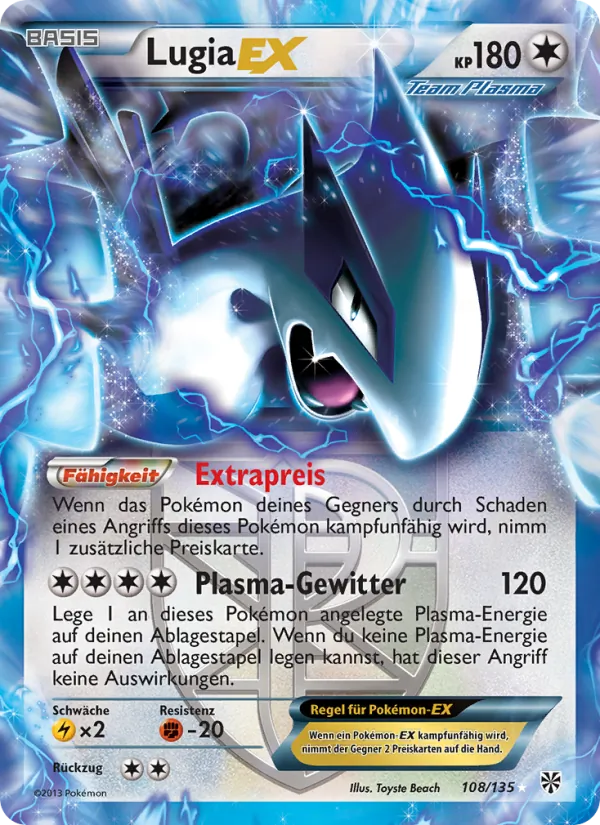 Karte Lugia-EX aus Plasma-Sturm, Nummer 108/135