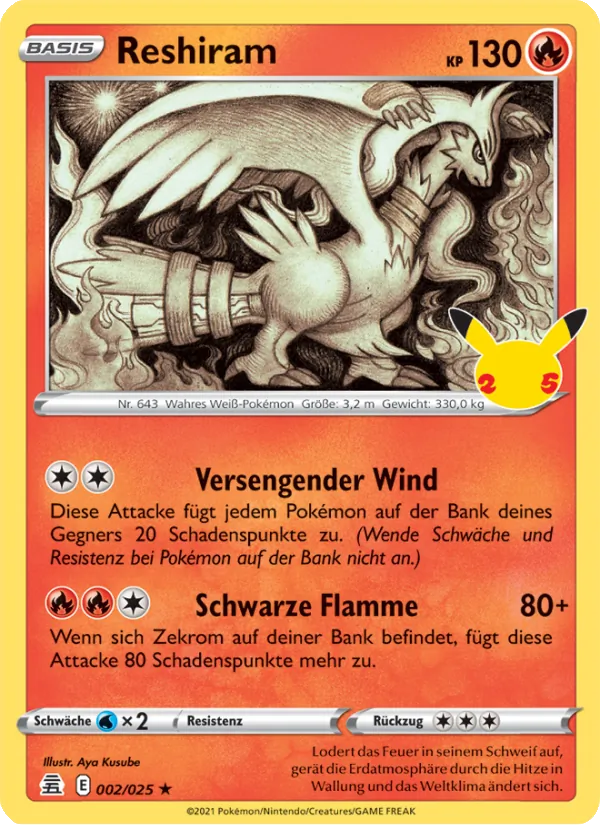 Karte Reshiram aus Celebrations, Nummer 2/25