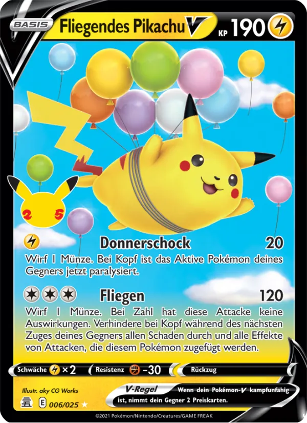 Karte Fliegendes Pikachu V aus Celebrations, Nummer 6/25