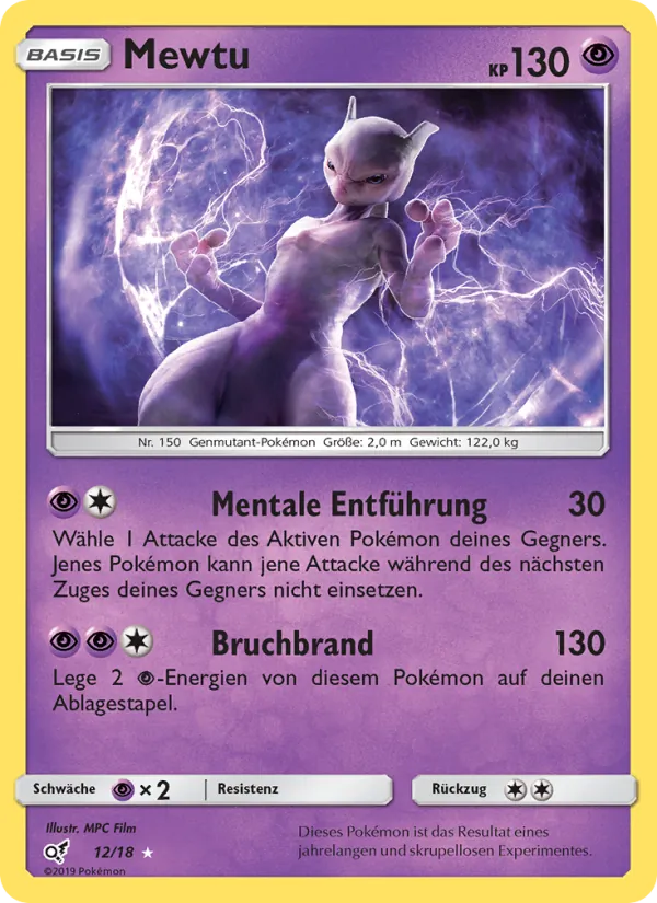 Karte Mewtu aus Meisterdetektiv Pikachu, Nummer 12/18