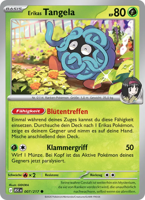 Karte Erikas Tangela aus Erhabene Helden, Nummer 007/217