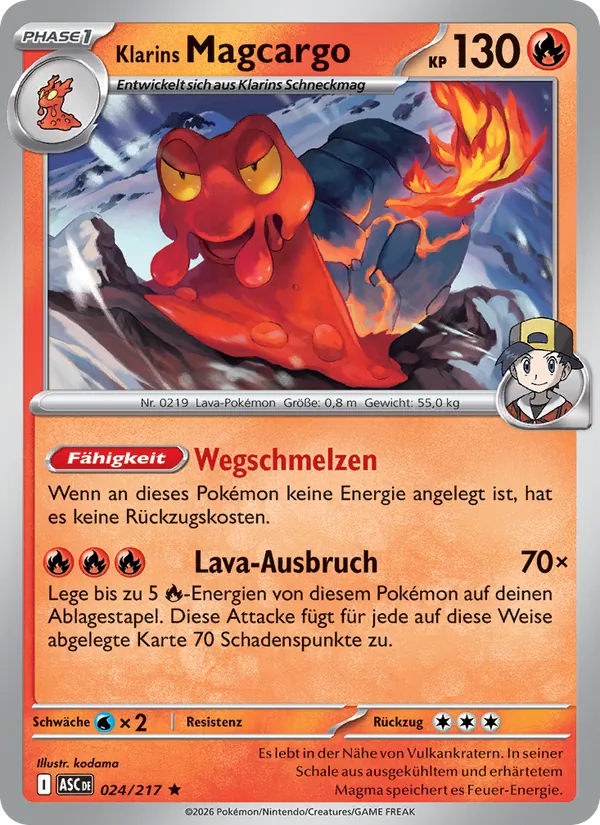 Karte Klarins Magcargo aus Erhabene Helden, Nummer 024/217