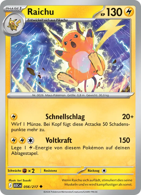 Karte Raichu aus Erhabene Helden, Nummer 056/217
