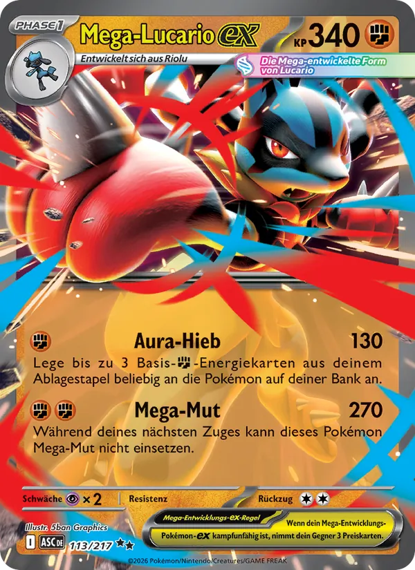 Karte Mega-Lucario-ex aus Erhabene Helden, Nummer 113/217