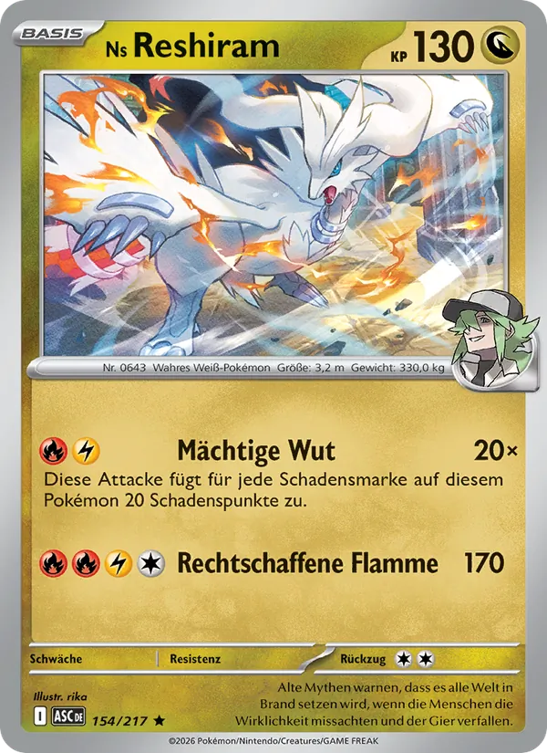 Karte Ns Reshiram aus Erhabene Helden, Nummer 154/217