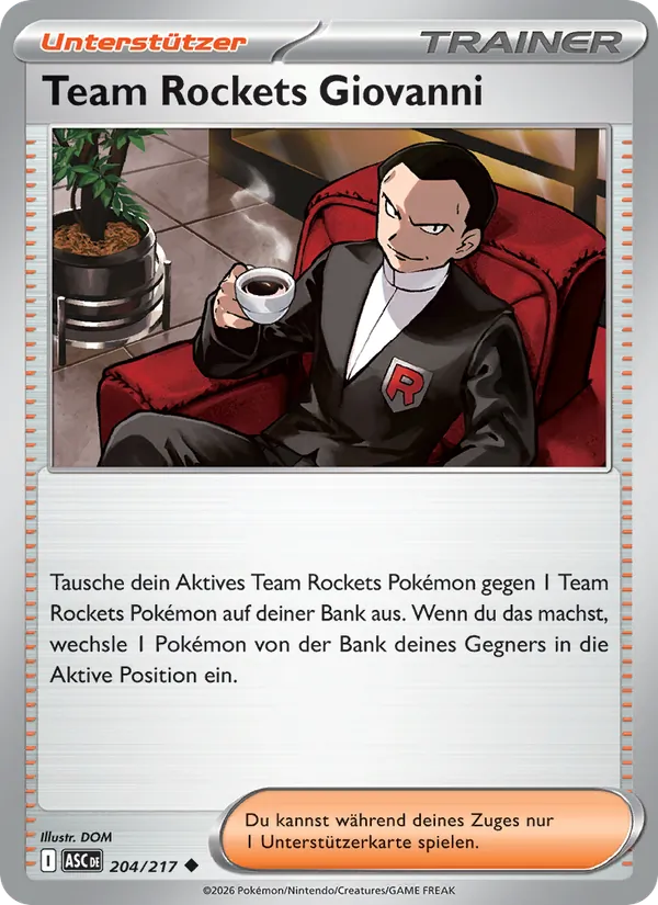 Karte Team Rockets Giovanni aus Erhabene Helden, Nummer 204/217