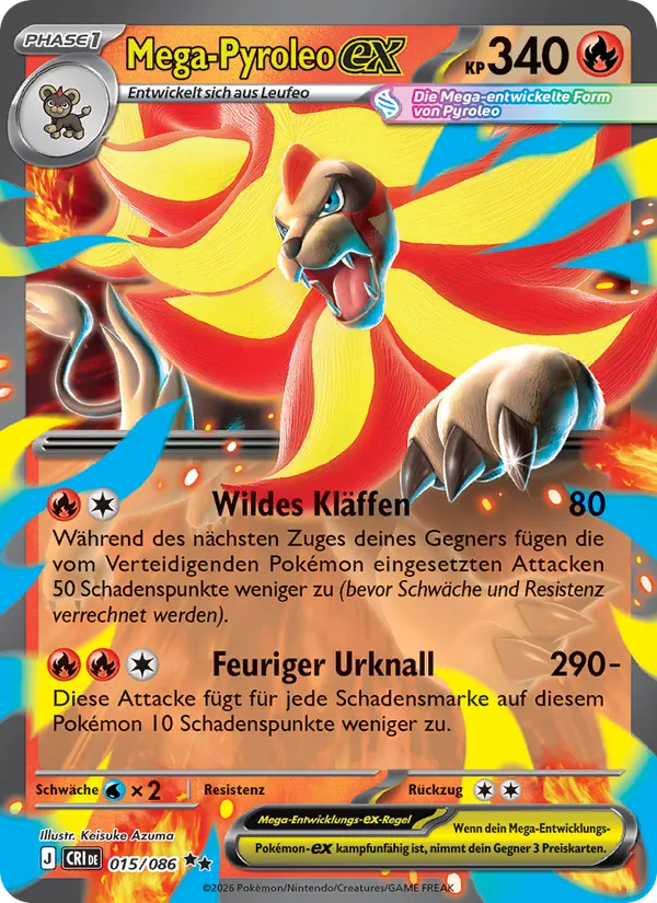 Karte Mega-Pyroleo-ex aus Wachsendes Chaos, Nummer 015/86