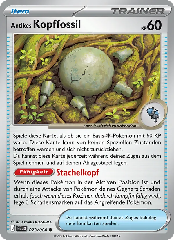 Karte Antikes Kopffossil aus Dunkelnacht, Nummer 073/84