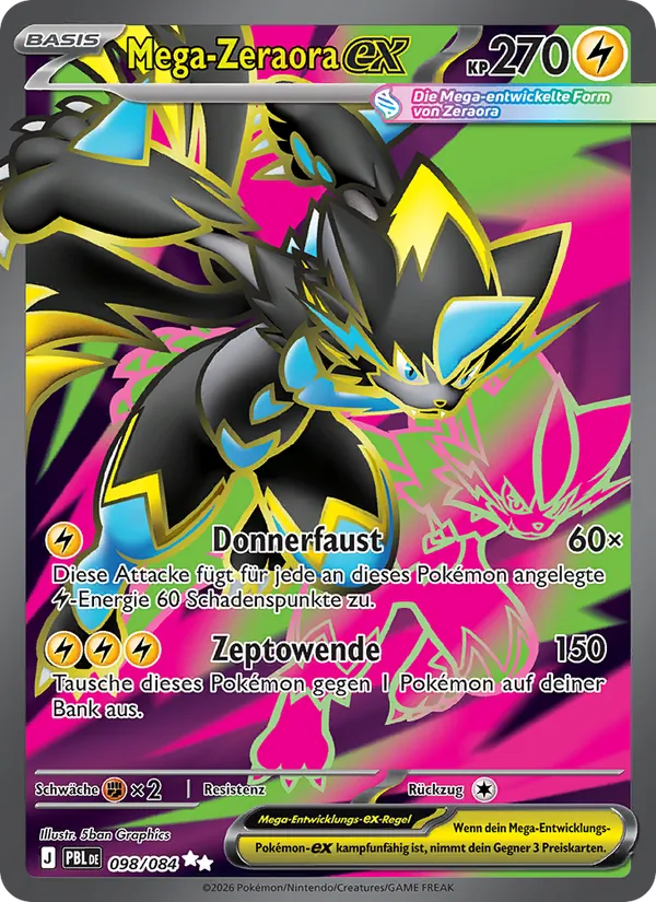 Karte Mega-Zeraora-ex aus Dunkelnacht, Nummer 098/84