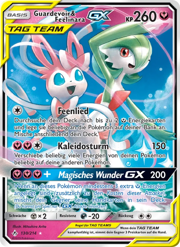 Karte Guardevoir & Feelinara GX aus Kräfte im Einklang, Nummer 130/214