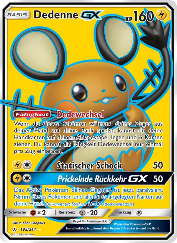 Karte Dedenne GX aus Kräfte im Einklang, Nummer 195/214