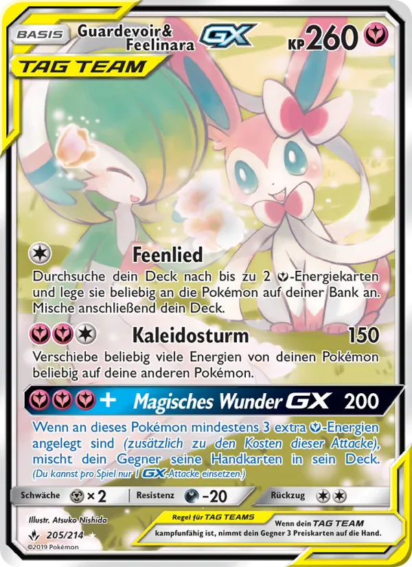 Karte Guardevoir & Feelinara GX aus Kräfte im Einklang, Nummer 205/214