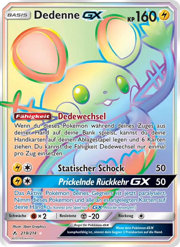 Karte Dedenne GX aus Kräfte im Einklang, Nummer 219/214