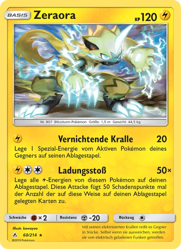 Karte Zeraora aus Kräfte im Einklang, Nummer 60/214