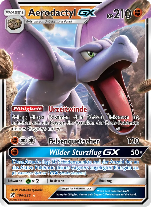 Karte Aerodactyl GX aus Bund der Gleichgesinnten, Nummer 106/236