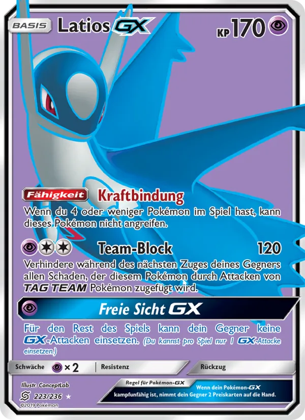 Karte Latios GX aus Bund der Gleichgesinnten, Nummer 223/236