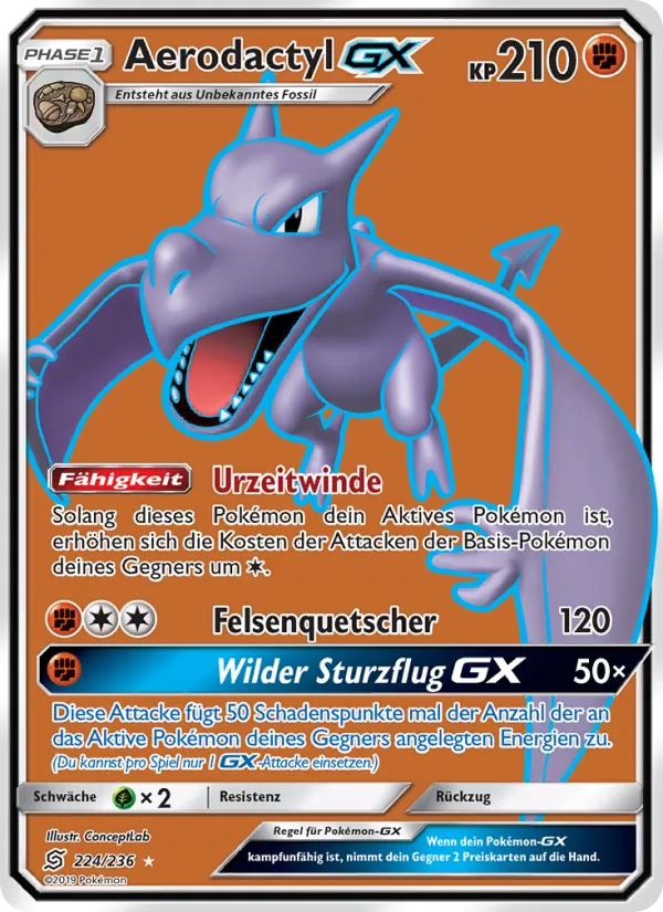 Karte Aerodactyl GX aus Bund der Gleichgesinnten, Nummer 224/236